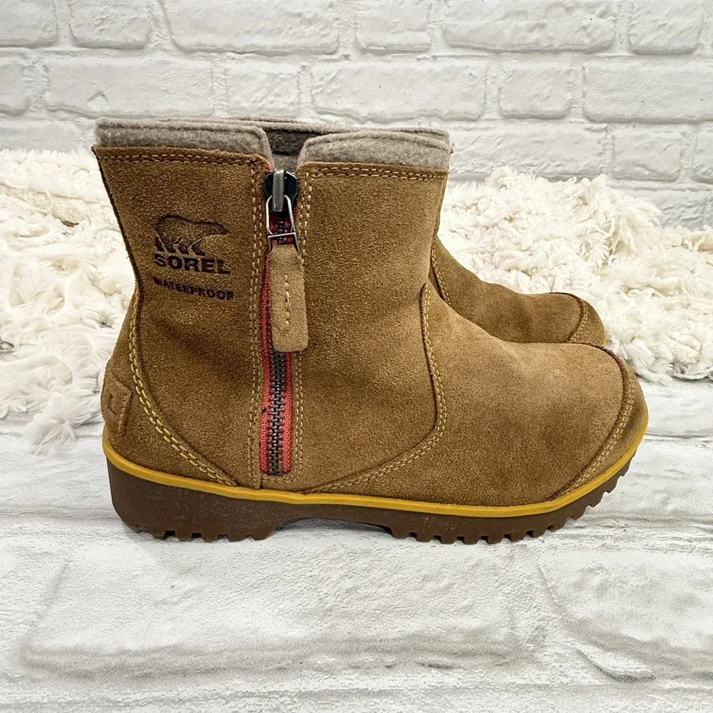 Sorel Suede Leather Boots Wool Lined Waterproof Lug Sole Ankle‎ Work Boots Sz 9